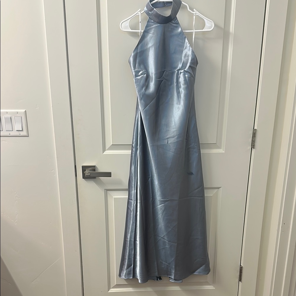 Blue Sleeveless Halter Gown for Prom